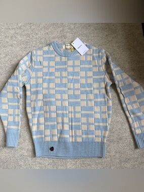 Sheep—Men's Geometric Crewneck Sweater in Light Blue and Beige